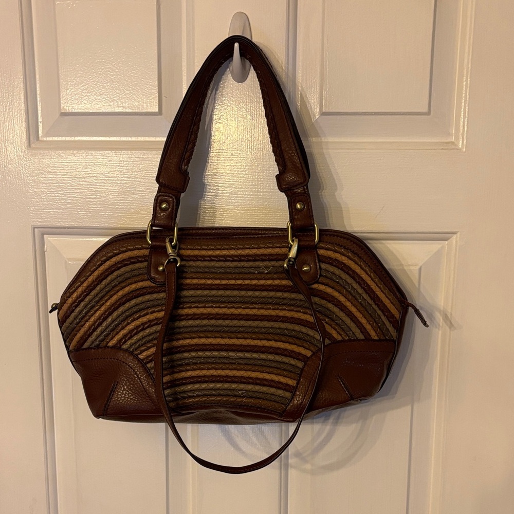Etienne Aigner Brown Striped Woven Shoulder Bag